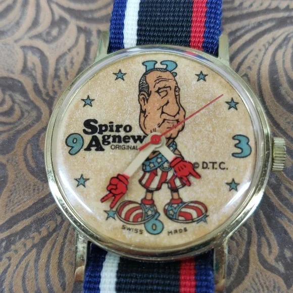 Vintage Spiro Agnew Stripe Band Collectible Wristwatch - Picture 2 of 6